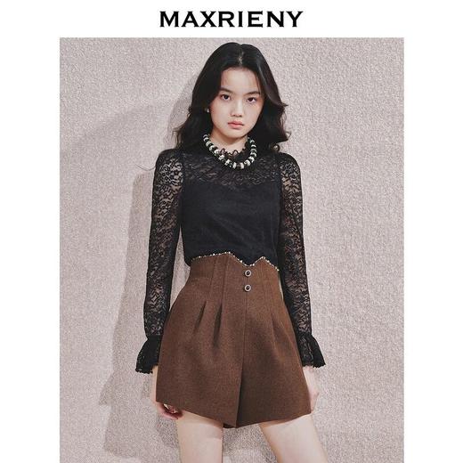 MAXRIENY精致优雅阔腿裤女24冬新款收腰显瘦复古高腰短裤修身显瘦(货号:MF85PA757) 商品图1
