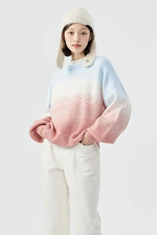 SEM/R森马 粉色条纹渐变灯笼袖毛衣 15333 商品图1