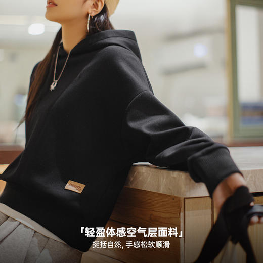 马登美式云感空气层卫衣休闲百搭罗纹帽衫简约套头长袖上衣秋季女 商品图2
