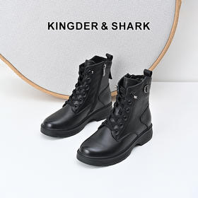经典鲨2024冬季新款侧拉链加绒加厚侧拉链日常短筒马丁靴女KW296-D58031