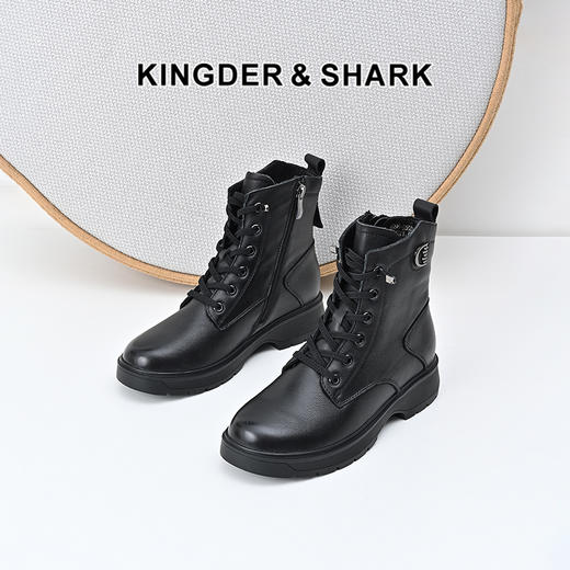 经典鲨2024冬季新款侧拉链加绒加厚侧拉链日常短筒马丁靴女KW296-D58031 商品图0