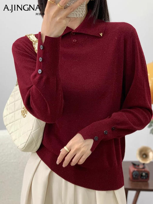 【文艺摩登】阿菁娜法式复古翻领绵羊针织衫F29D302012 商品图3
