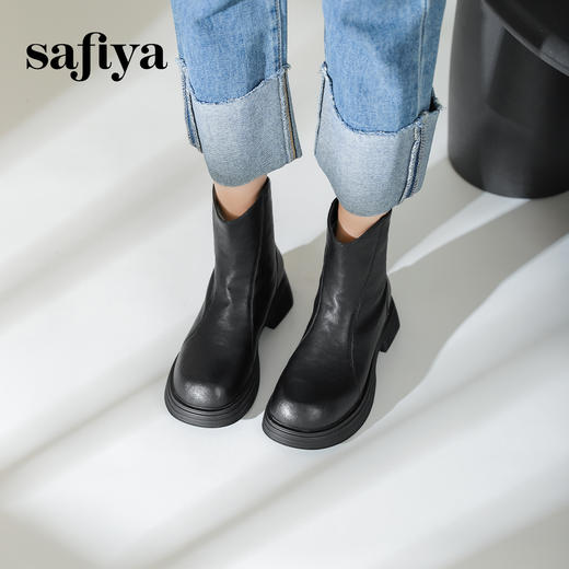 预售10天发|Safiya/索菲娅2024冬休闲圆头粗跟时尚百搭加绒加厚后拉链短踝靴 SF44116413/SF44118413 商品图1