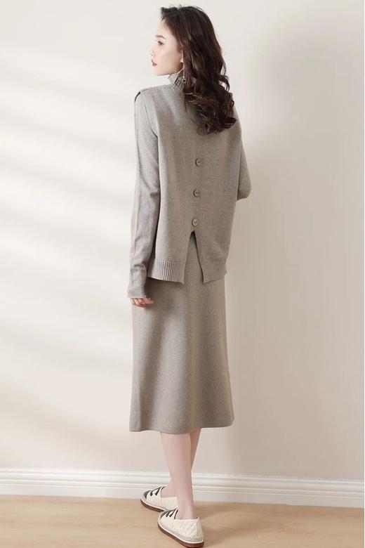 尘色 灰色马甲半裙三件套针织套装 15401 商品图1