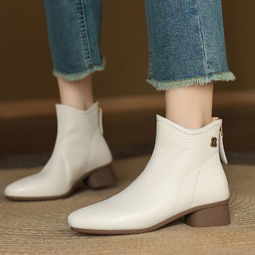 【预售5天】时尚舒适软皮软底短靴，圆头粗跟单靴通勤3cm羊皮靴子YF&X3125 商品图0