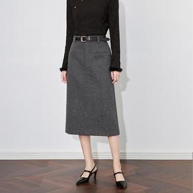 【高货wl】全新升级【铂金会员220/天猫299/差价79】(01622) 洛诗琳羊毛混纺亮片粗呢通勤显瘦直筒高腰包臀后开衩半裙