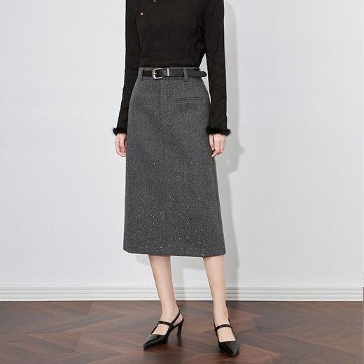 【高货wl】全新升级【铂金会员220/天猫299/差价79】(01622) 洛诗琳羊毛混纺亮片粗呢通勤显瘦直筒高腰包臀后开衩半裙 商品图0