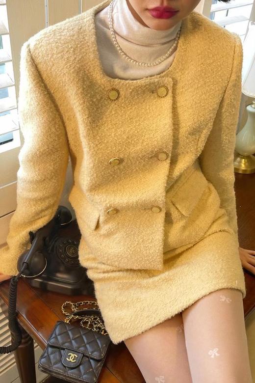 amadella 气质鹅黄色小香风外套半裙套装 15424 商品图2