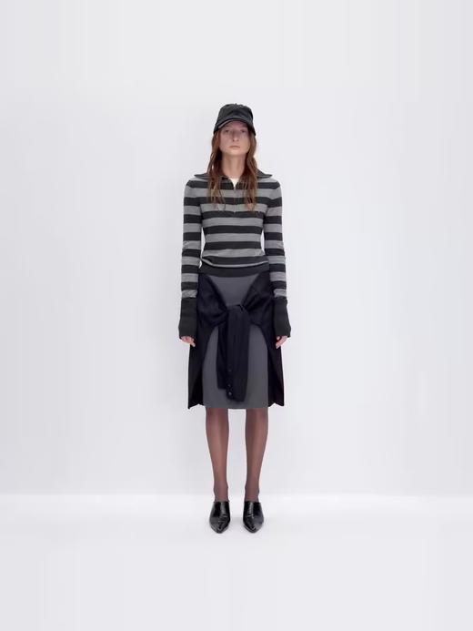 出逃赤岗西/24AWQ87/设计感假两件西装格纹绑袖低腰半身包臀A字中裙 商品图1