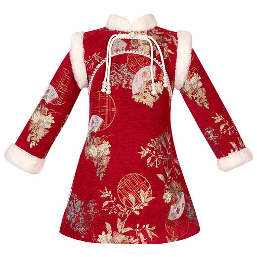 ST-26P323女童古风汉服2024新款冬季加厚唐装连衣裙宝宝洋气拜年服儿童旗袍 商品图4