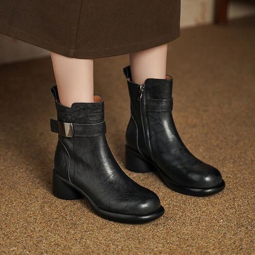 【预售5天】秋冬季新款短筒靴厚底粗跟低高跟拉链真皮款金属扣GP&3072 商品图1