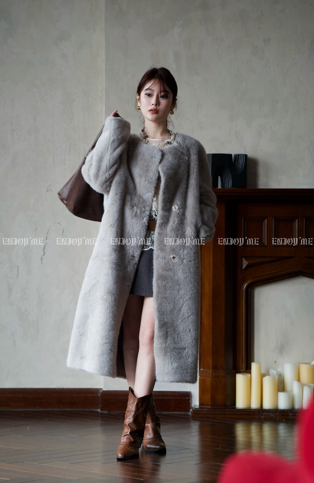 【门店同款】ENJOY冬季自由意志斜门襟长款毛外套 159945356