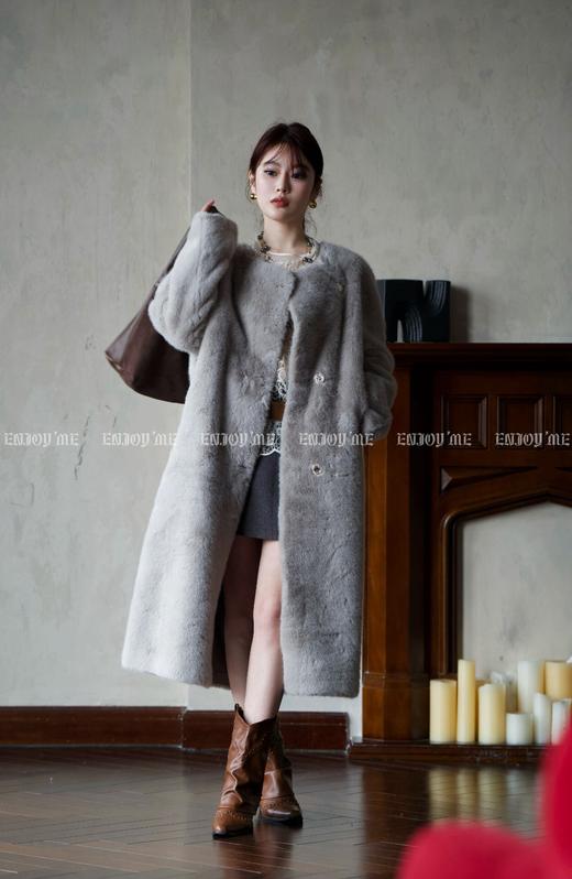 【门店同款】ENJOY冬季自由意志斜门襟长款毛外套 159945356 商品图0