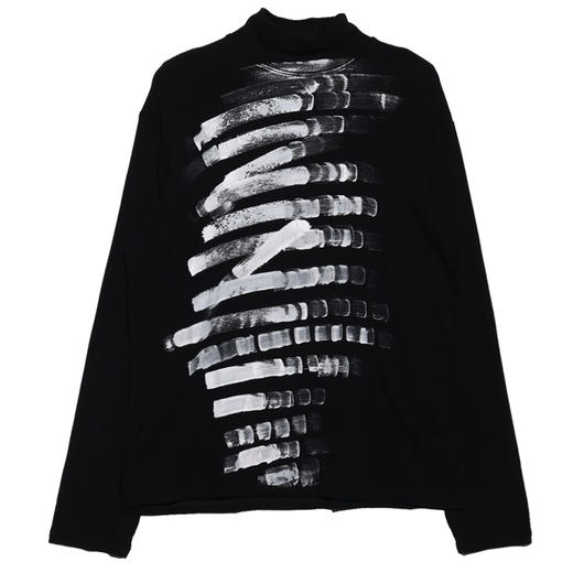 T463春秋季男女款黑色宽松手绘印花图案长袖百搭圆领情侣打底T恤 商品图0