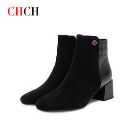 CHCH平衡鞋2024秋冬新品羊皮绒面粗跟百搭时尚女靴CO2B6091