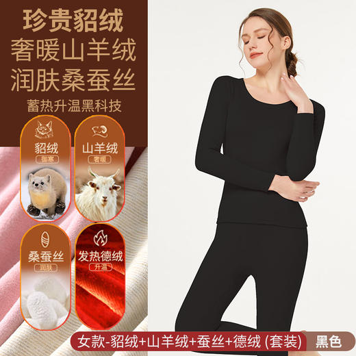 男女情侣秋衣秋裤内搭防寒貂绒蚕丝加厚保暖内衣套装 商品图3
