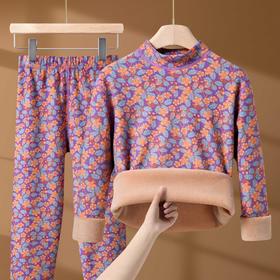 冬季女士【半高领碎花保暖内衣套装】加绒加厚 中老年防寒中领秋衣秋裤 