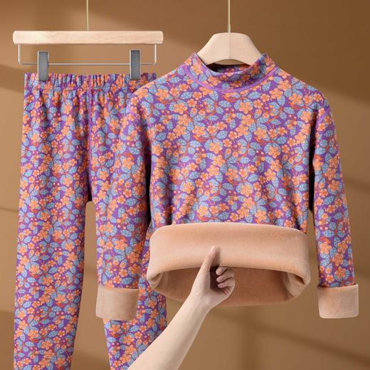 冬季女士【半高领碎花保暖内衣套装】加绒加厚 中老年防寒中领秋衣秋裤  商品图0