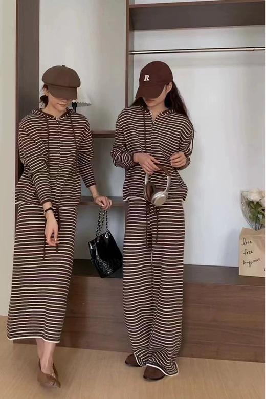 LNNNS 棕色休闲条纹针织开衫长裤套装 19671 商品图0