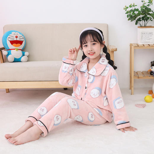 【法兰绒家居套装】亲子法兰绒睡衣套装秋冬新款男女童家居服套装亲子装加绒加厚童装2205 100% 商品图8