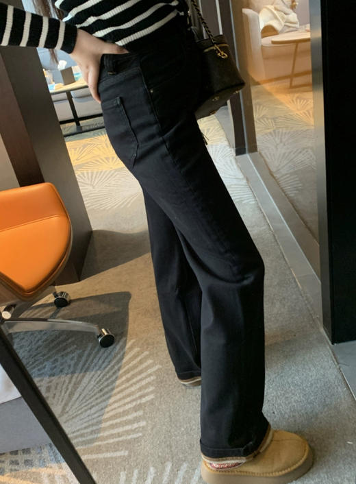 老米优品🎈3-5天！薄绒款！防褪色工艺《复古撞色设计植绒窄版直筒牛仔裤》柔软，微弹，温暖，bai搭！K241121B 商品图11