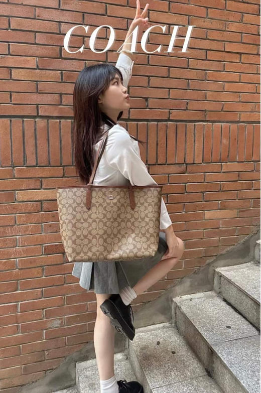 ¥1299🇺🇸Coach托特卡其焦糖色，经典不朽的配色，Coach蔻驰女士新款软皮搭扣敞口托特City tote 商品图3