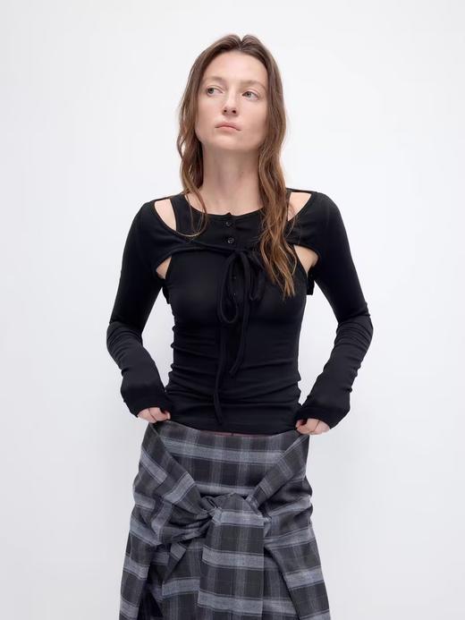 出逃赤岗西/24AWT106/设计感莱赛尔绵羊毛真两件一衣两穿内搭修身长袖T恤 商品图2