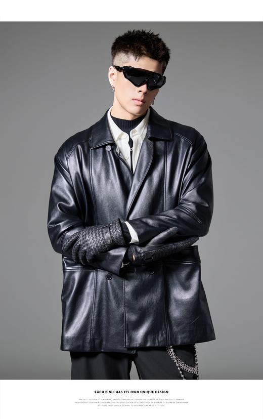 PINLI品立秋冬新款男士机车风PU皮衣休闲茄克外套雅痞上衣潮B252104056 商品图6