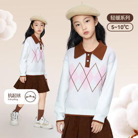 【实体店同款】女童毛衣针织衫新款拼色长袖安奈儿童装AG344728