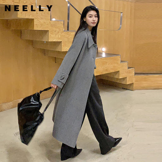 NEELLY纳俪商场同款冬季新款气质通勤羊毛呢大衣女立裁长款外套N24104N07775 商品图0