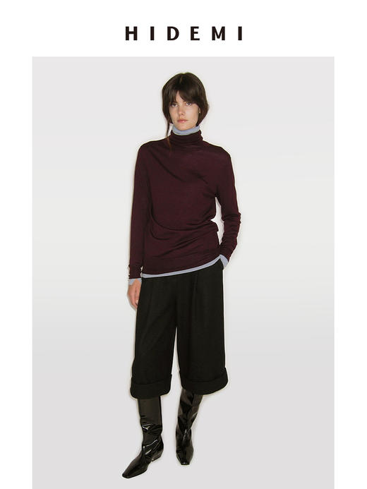 HIDEMI 秋冬叠穿必备 美利奴羊毛薄款高领打底 商品图3