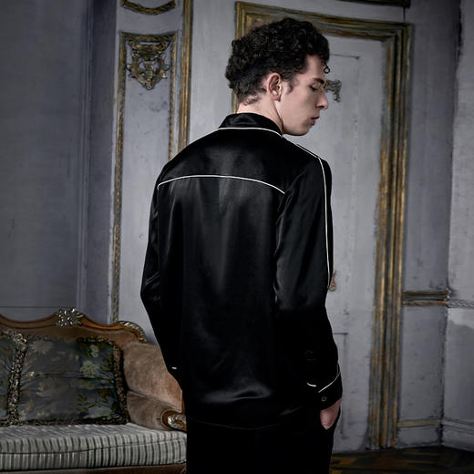 soloseta22姆米重磅真丝男士睡衣套装桑蚕丝纯色奢华高级感家居服 商品图3