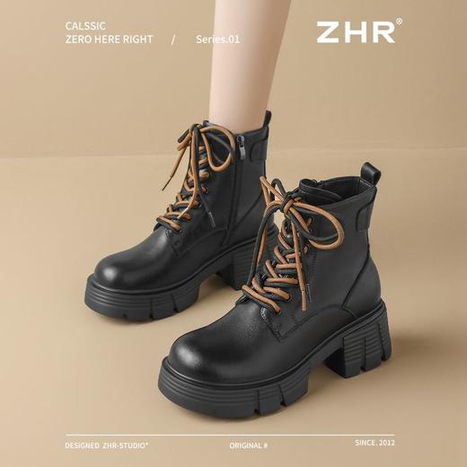 ZHR则则真皮厚底马丁靴2024新款ins时尚百搭英伦短靴加绒显瘦女靴 商品图3