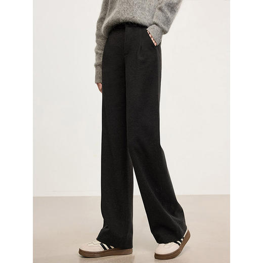 【年中特卖】熙世界高级感毛呢阔腿裤秋冬2025新款加厚直筒长裤子窄版西装裤 商品图2