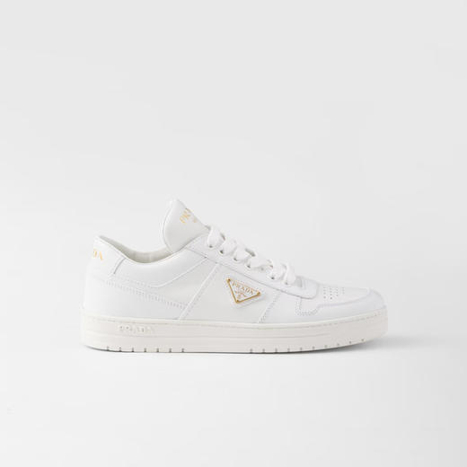 PRADA 普拉达 女士珐琅金属三角形徽标 Downtown 皮革休闲运动鞋 白色 1E792M 3LPH F0009 商品图0