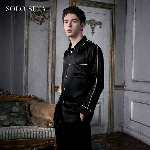 soloseta22姆米重磅真丝男士睡衣套装桑蚕丝纯色奢华高级感家居服 商品图0