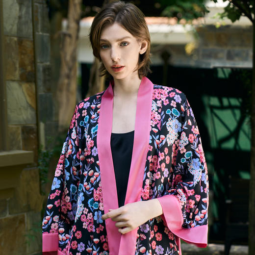 Solo seta22姆米重磅真丝睡袍女桑蚕丝印花浴袍丝绸家居服秋冬 商品图3