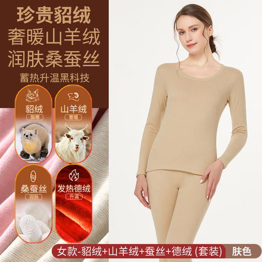 男女情侣秋衣秋裤内搭防寒貂绒蚕丝加厚保暖内衣套装 商品图2