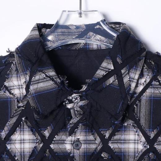 5438622新款港风菱形格流苏长袖衬衫潮牌时尚休闲宽松经典衬衣 商品图1