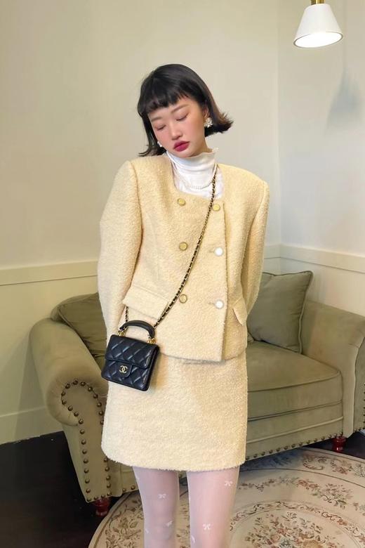 amadella 气质鹅黄色小香风外套半裙套装 15424 商品图4