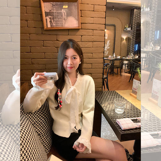 <曾小咸推荐>韩系设计感蝴蝶结系带毛衣 商品图2