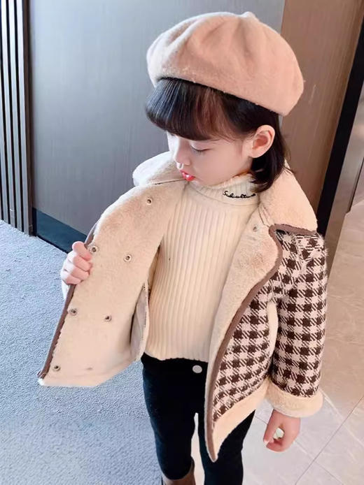 【时尚版型，设计感十足！】女童加厚外套秋冬装 新款洋气网红儿童 女宝宝加绒格子呢子大衣-QQ 商品图4