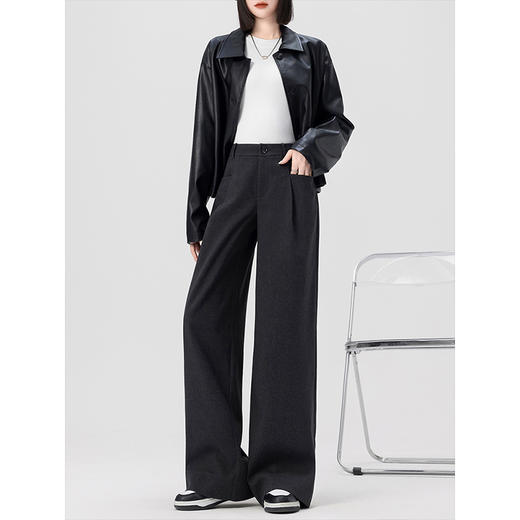 【专属特价】熙世界高腰磨毛阔腿裤秋冬2025新款加厚宽松休闲直筒裤子香蕉裤 商品图3