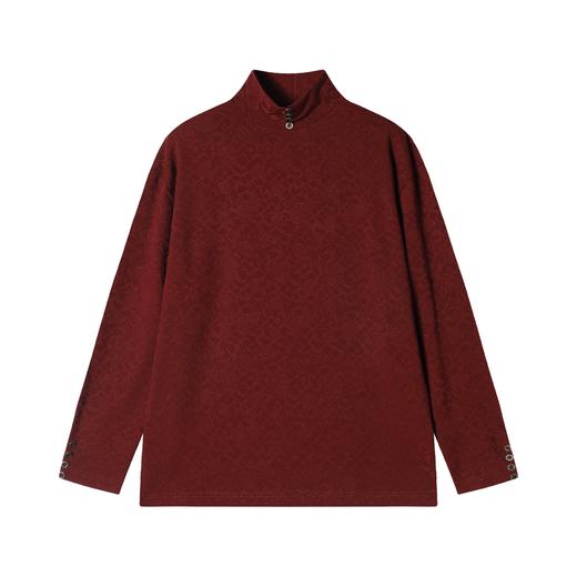 T1846新款时尚个性纯色提花立领套头长袖T恤休闲百搭舒适上衣潮 商品图1