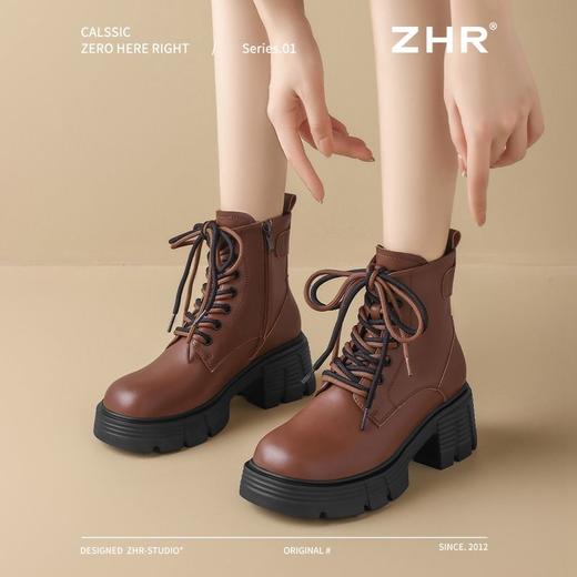 ZHR则则真皮厚底马丁靴2024新款ins时尚百搭英伦短靴加绒显瘦女靴 商品图9