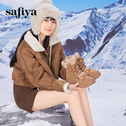 预售10天发|Safiya/索菲娅2024冬季加绒保暖系带时尚百搭厚底户外休闲雪地靴 SF4411A209 商品图5