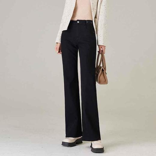 【高货rg】全新升级【铂金会员174/天猫229/差价55】(21413) 洛诗琳2024冬季新款加绒高腰黑色显瘦百搭微喇牛仔裤女 商品图1