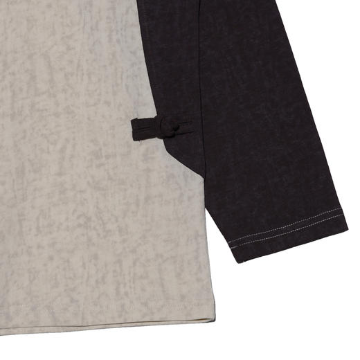 T510拼接色套头T恤男士长袖宽松中式文艺圆领斜襟男女同款 商品图3