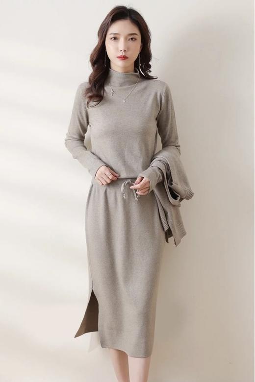 尘色 灰色马甲半裙三件套针织套装 15401 商品图3