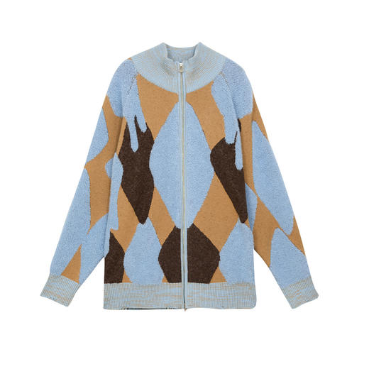 谜底针织开衫女2024冬季新品复古风花色中长款加厚毛衣244MZ1881 商品图4